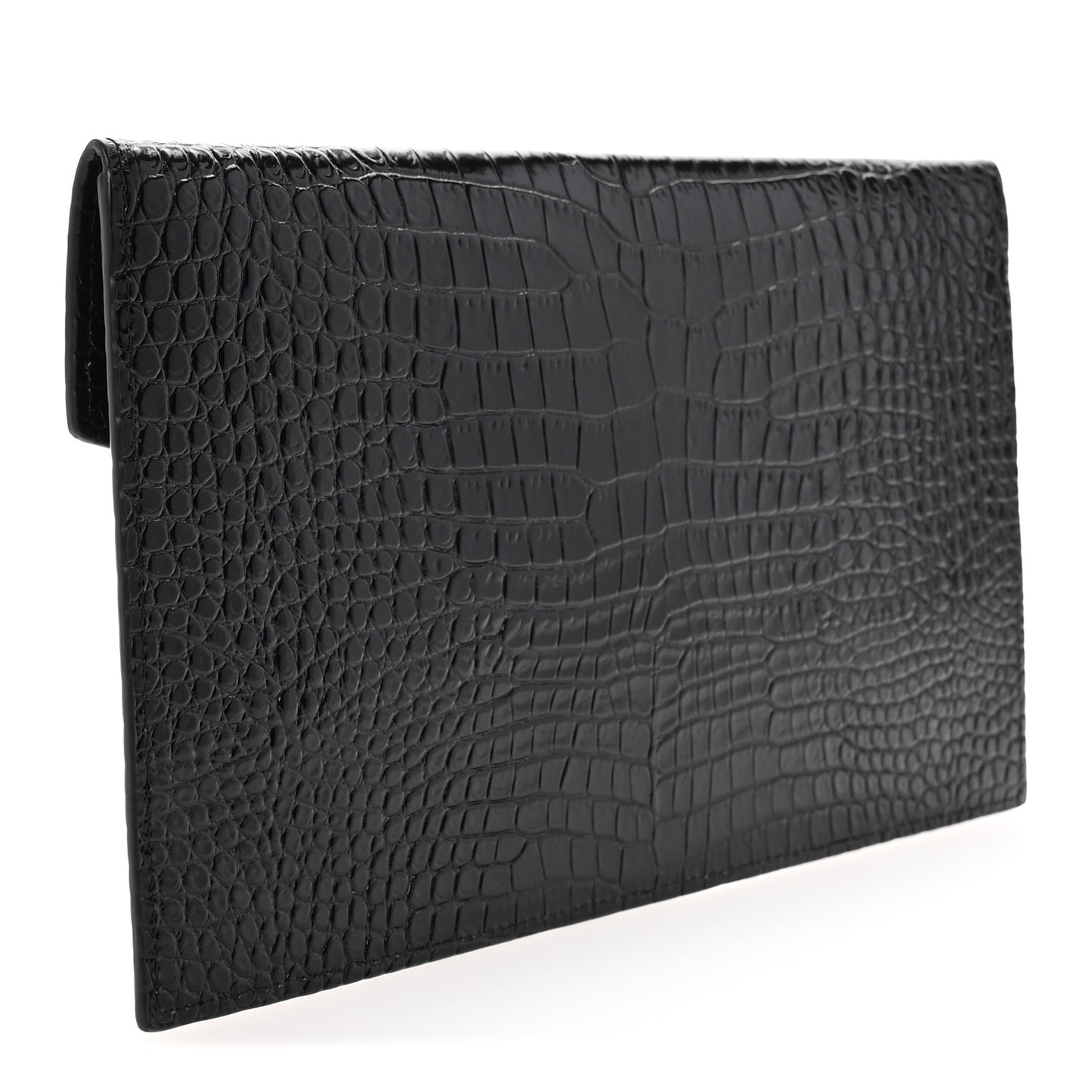 Calfskin Crocodile Embossed Uptown Monogram Clutch Black