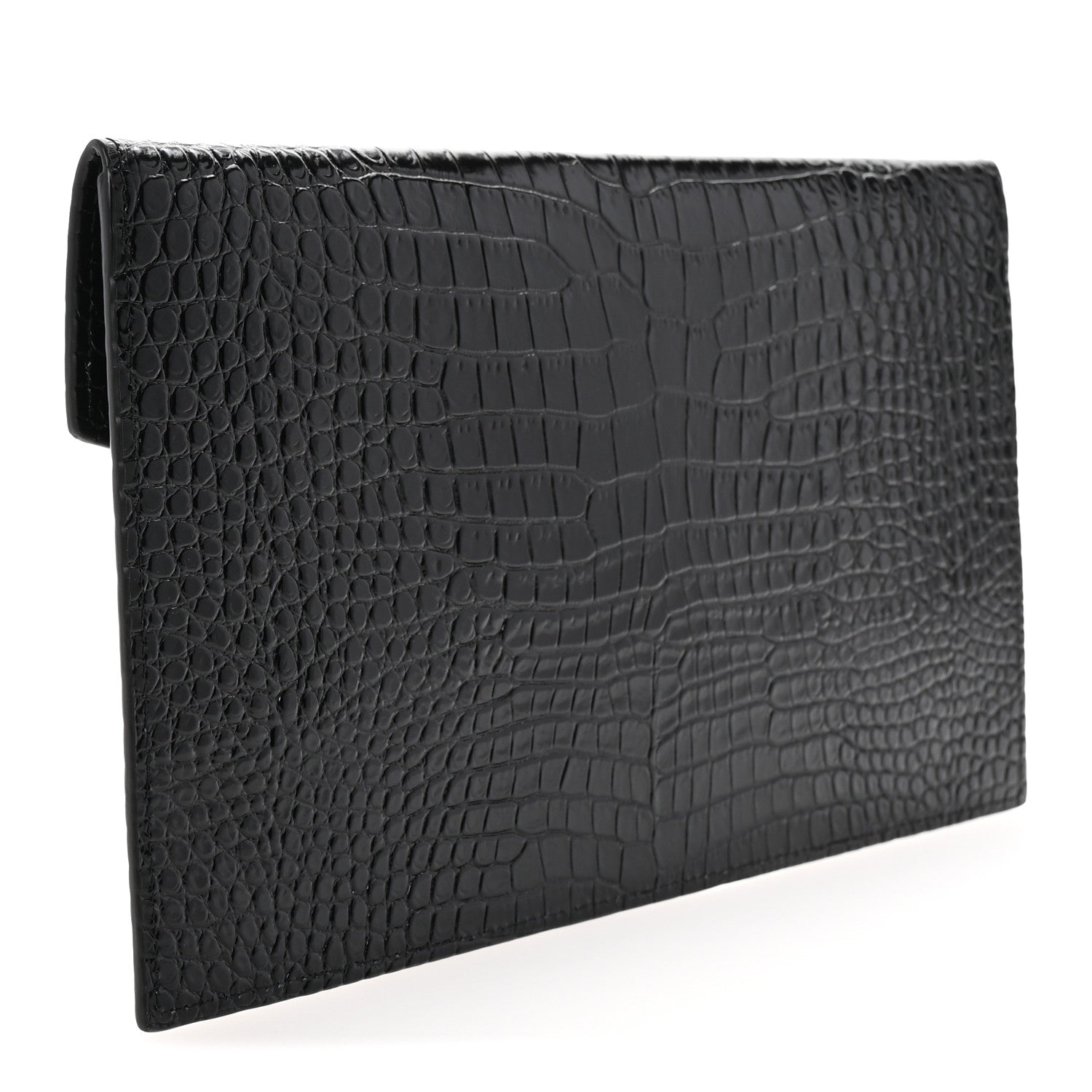 Saint Laurent Calfskin Crocodile Embossed Uptown Monogram Clutch Black 3 of 6