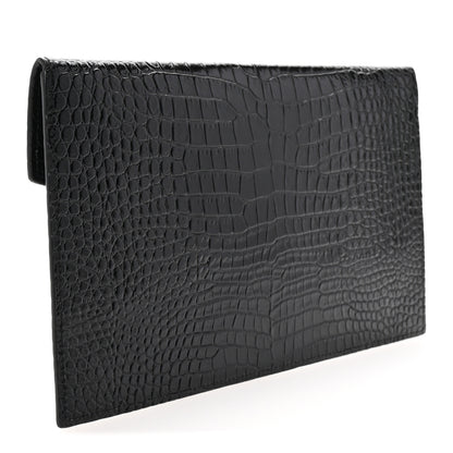 Saint Laurent Calfskin Crocodile Embossed Uptown Monogram Clutch Black 3 of 6