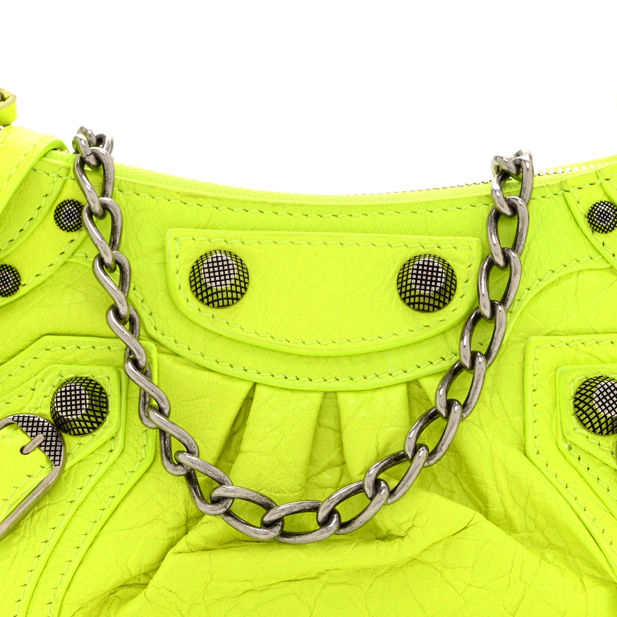 Balenciaga Agneau Arena Le Cagole Mini Purse With Chain Fluo Yellow 8 of 10