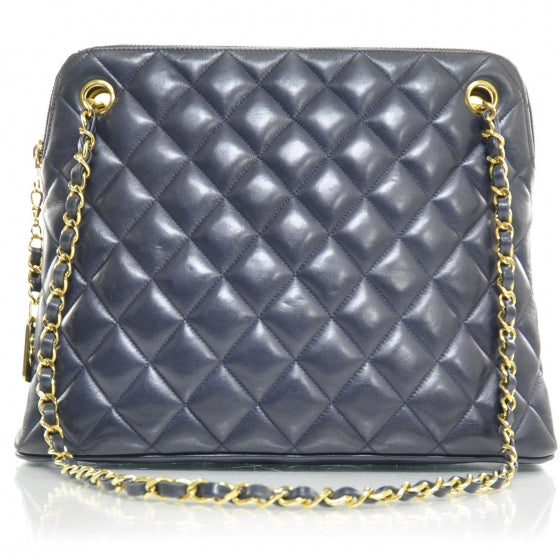 Lambskin Quilted Shoulder Bag Navy GHW