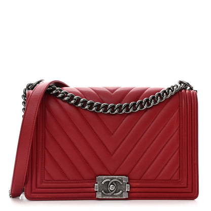 Chanel Calfskin Chevron Quilted Medium Boy Flap Red 1 of 10