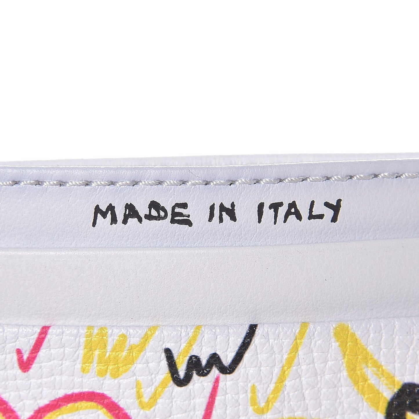 Grainy Calfskin Doodle Spring Card Case White