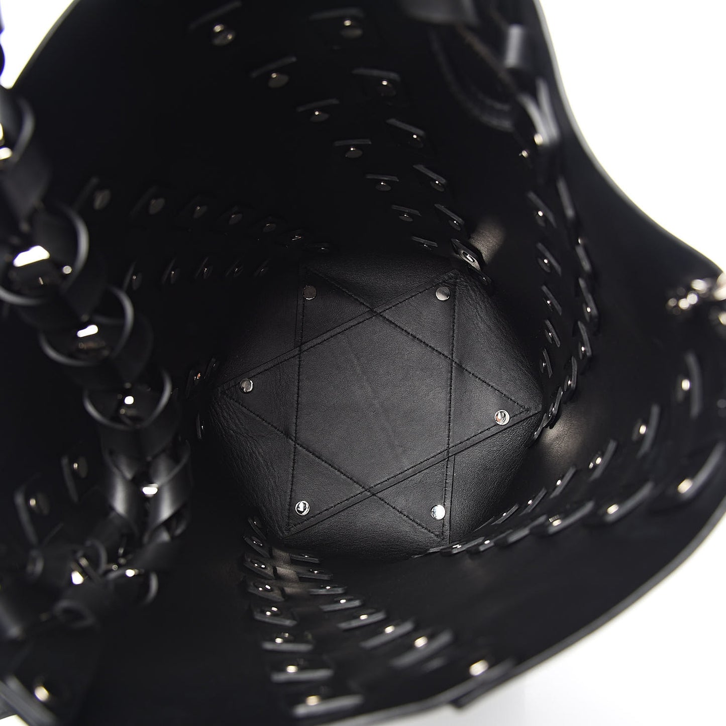 Calfskin Medium Studded Hex Bucket Black