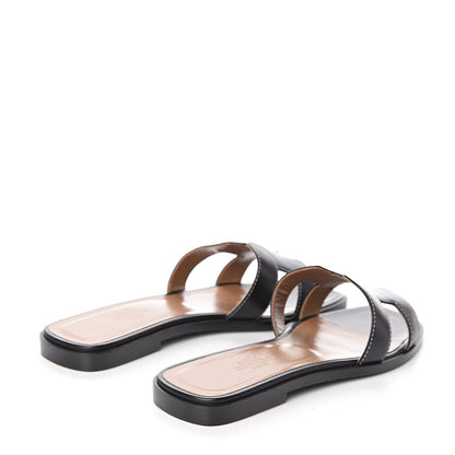 Hermes Box Calfskin Oran Sandals 36.5 Black 4 of 8