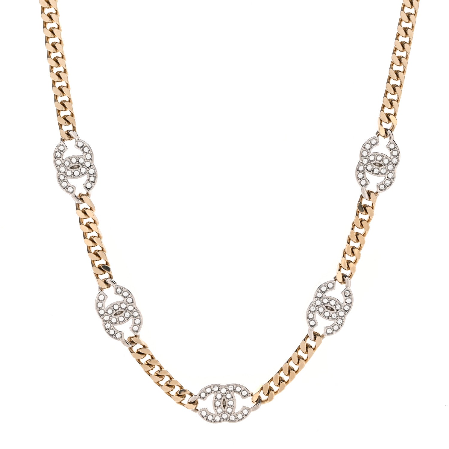 Chanel Crystal Chain CC Link Choker Gold Silver 1 of 4