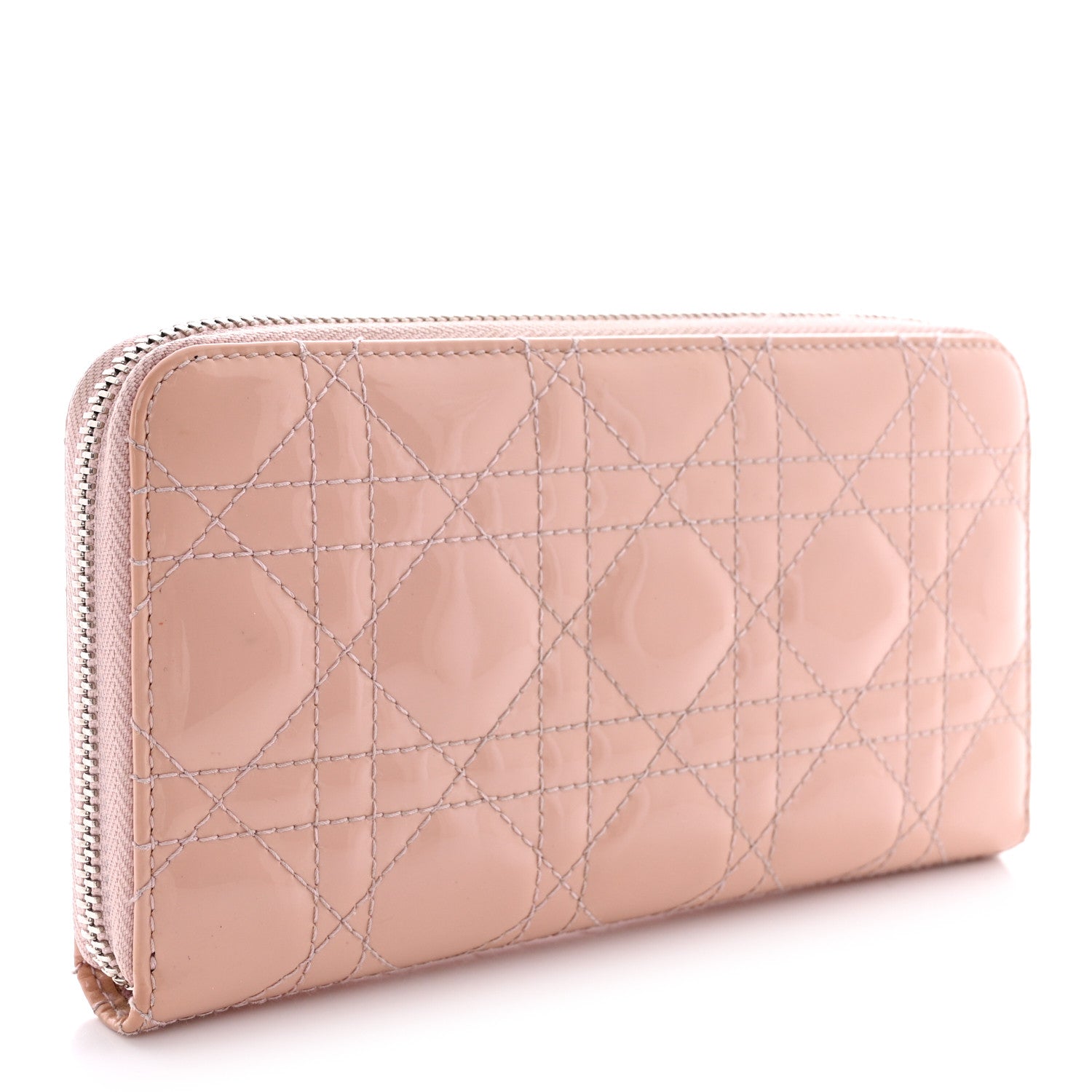 Christian Dior Patent Cannage Lady Dior Continental Zip Wallet Pink 3 of 15