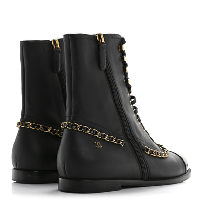 Chanel Calfskin Chain Lace Up Boots 36.5 Black 5 of 10
