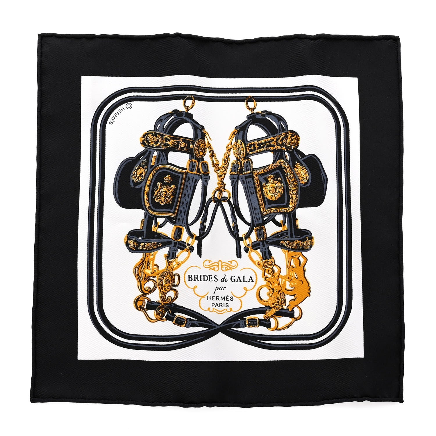 Hermes Silk Brides de Gala Nano Scarf 20 Black White Or 1 of 4