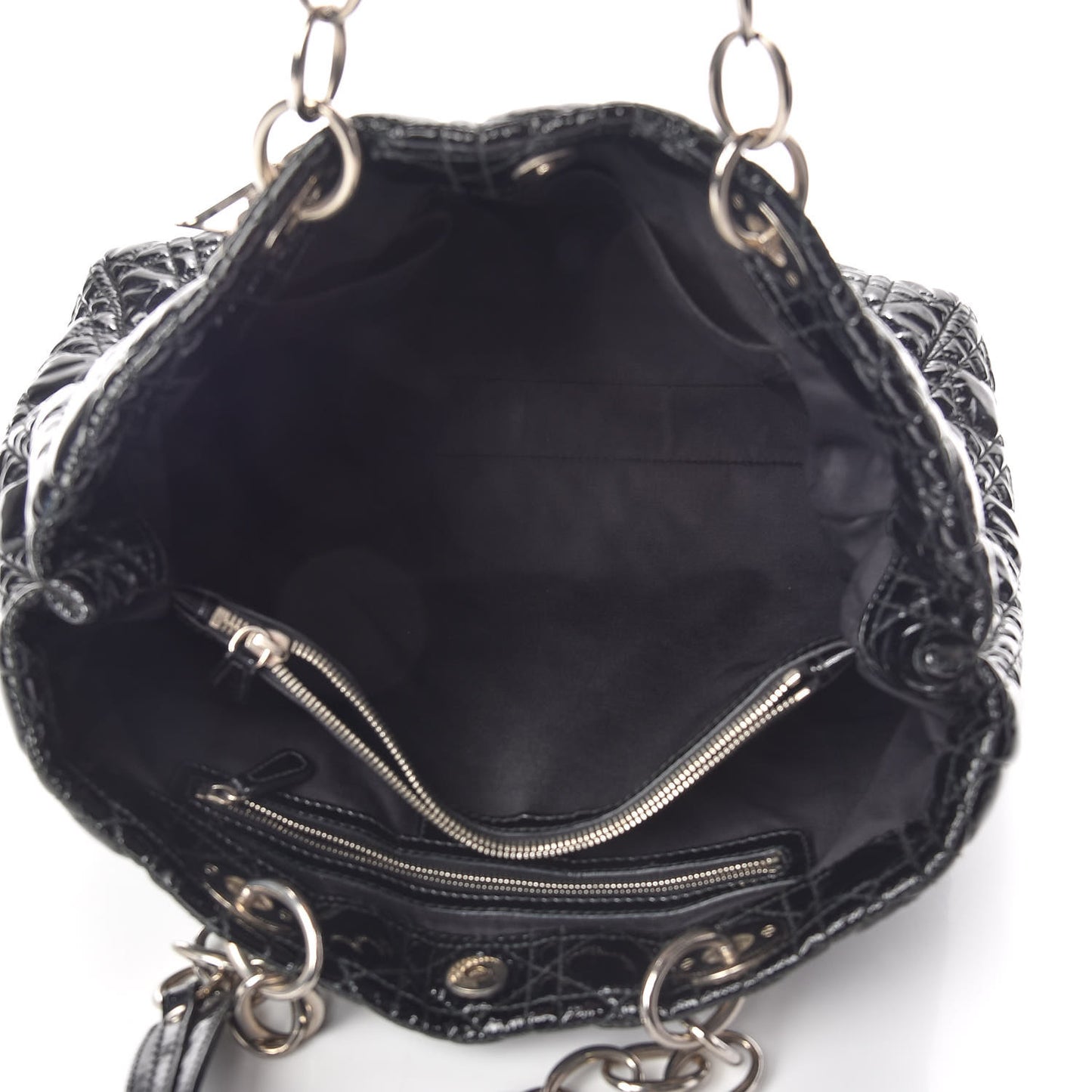 Patent Cannage Large Dior Soft Shopping Tote Black