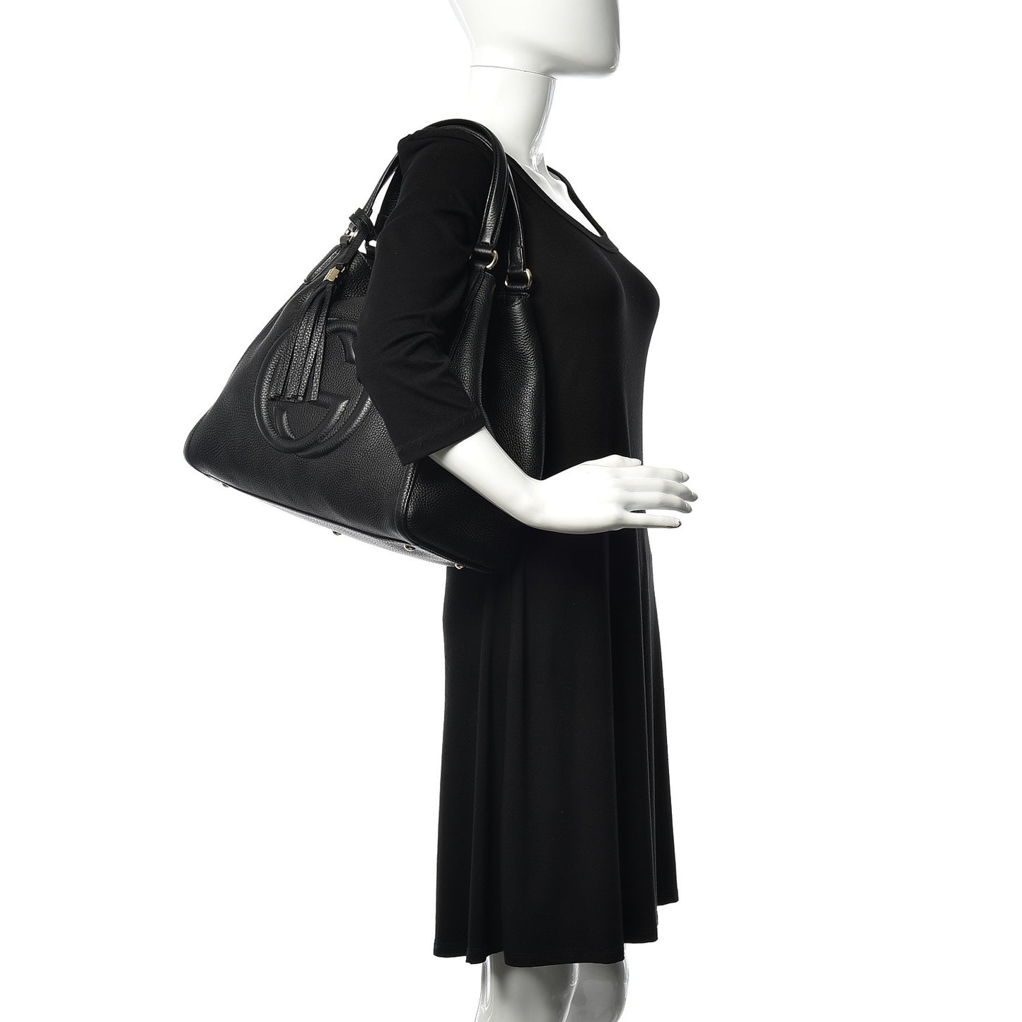 Pebbled Calfskin Medium Soho Shoulder Bag Black