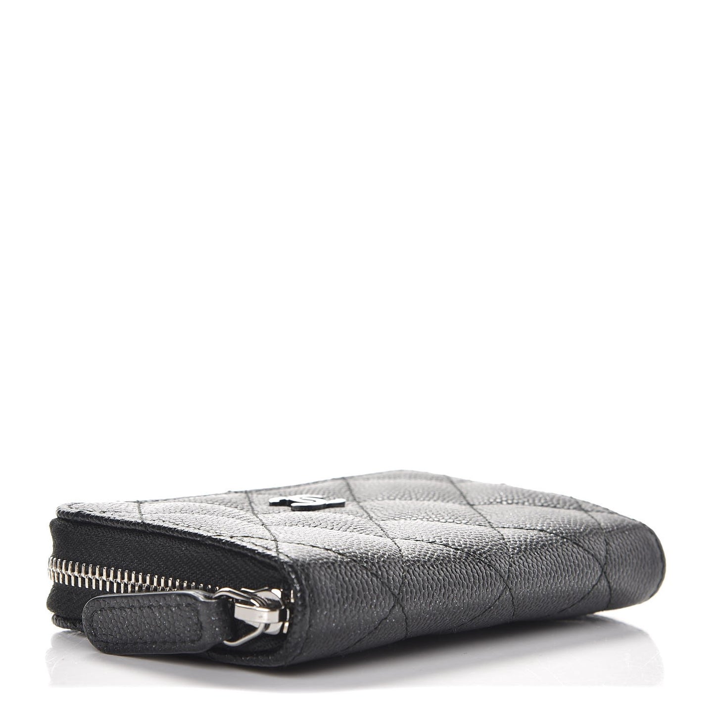 Iridescent Caviar Quilted Zip Coin Purse Black