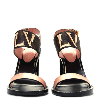 Louis Vuitton Calfskin Damier Ebene Passenger Heeled Sandals 38 2 of 5