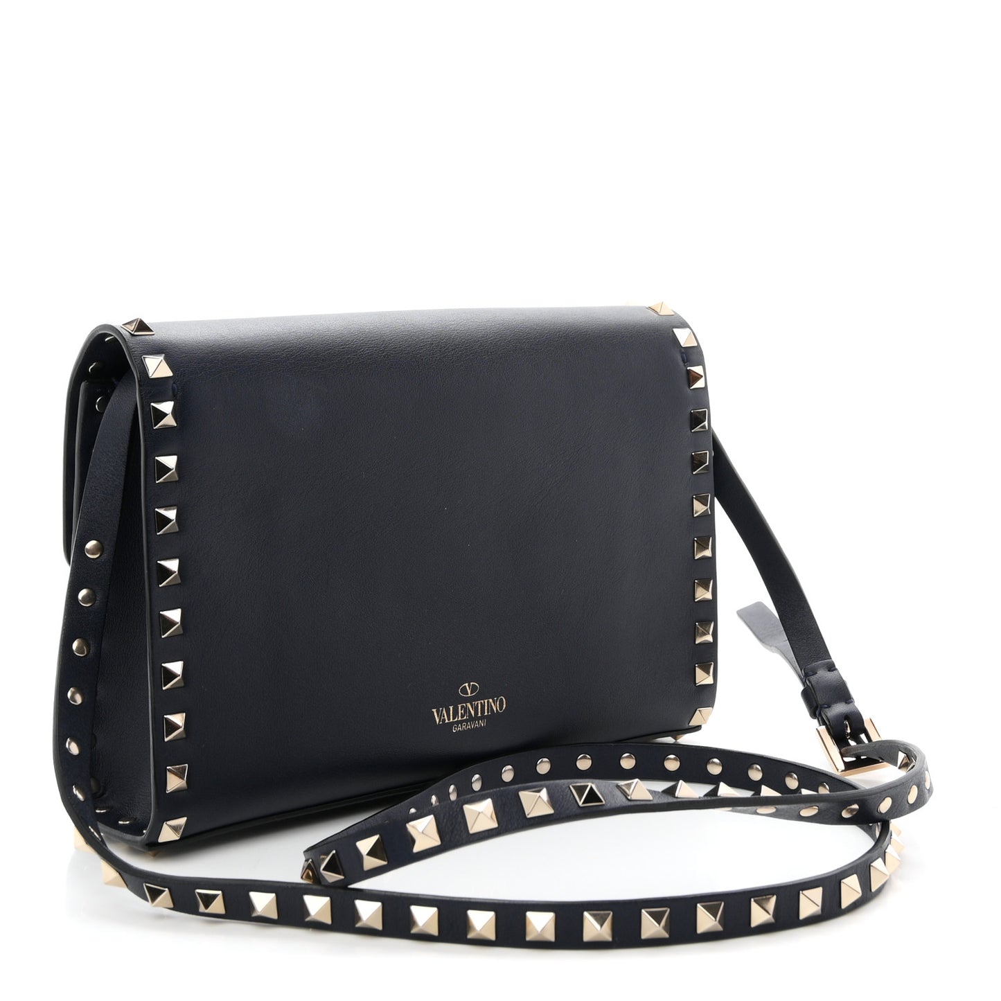 Vitello Medium Rockstud Flip Lock Crossbody Bag Marine