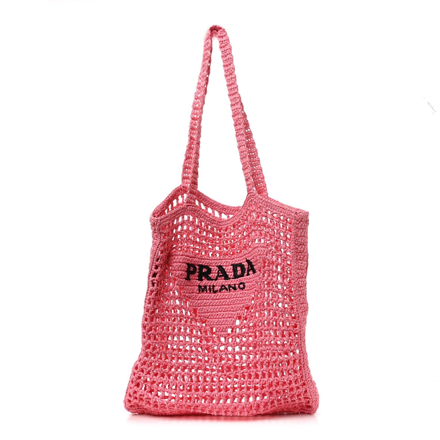 Prada Yarn Raffia Effect Crochet Logo Embroidered Tote Bag Petalo 1 of 9