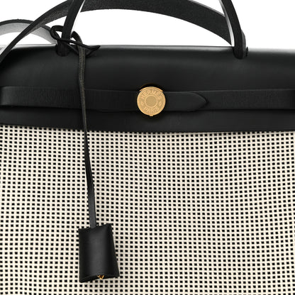 Hermes Vache Hunter Toile Quadrille Viking Herbag Zip Retourne 31 PM Ecru Black 9 of 11