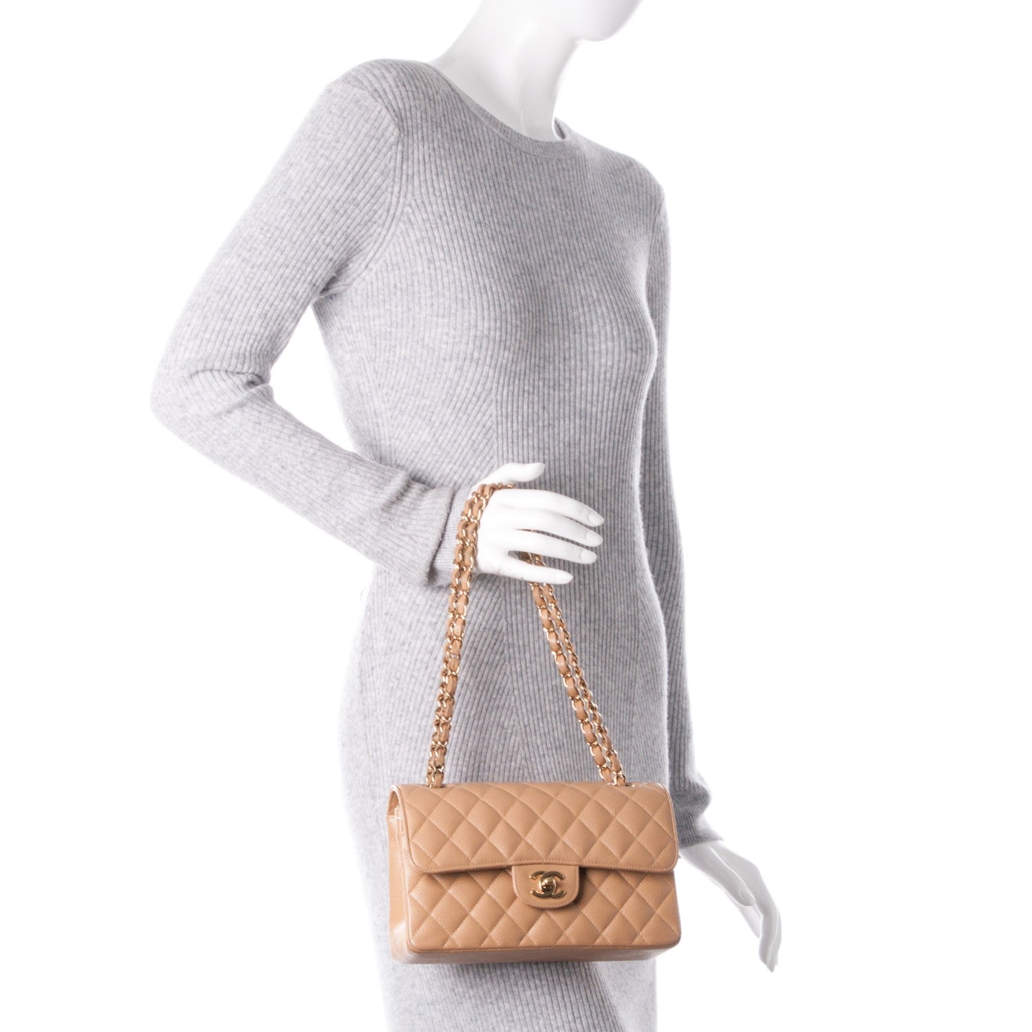 Chanel Caviar Quilted Small Double Flap Beige 2 of 8