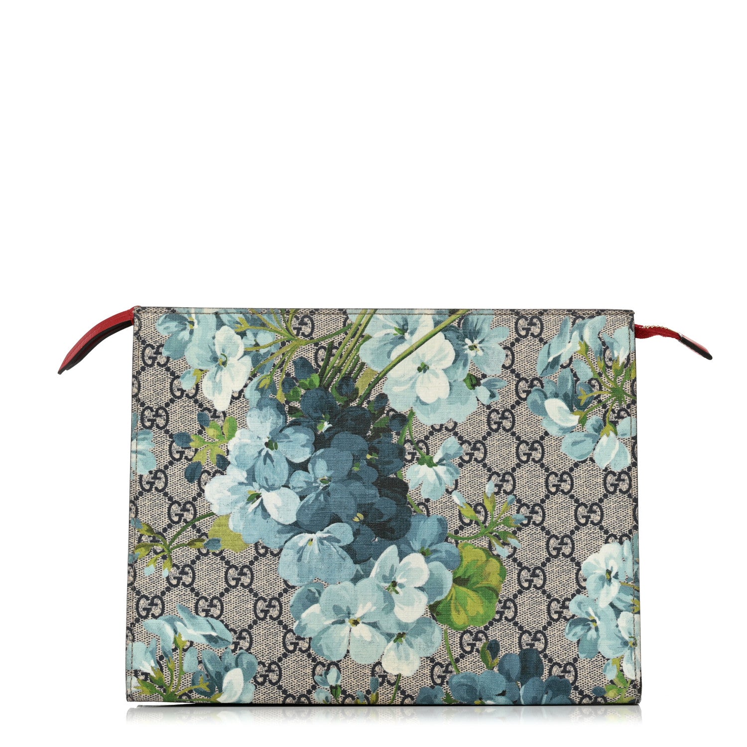 Gucci GG Supreme Monogram Blooms Large Cosmetic Case Beige Blue Navy Hibiscus Red 1 of 9