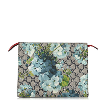 Gucci GG Supreme Monogram Blooms Large Cosmetic Case Beige Blue Navy Hibiscus Red 1 of 9