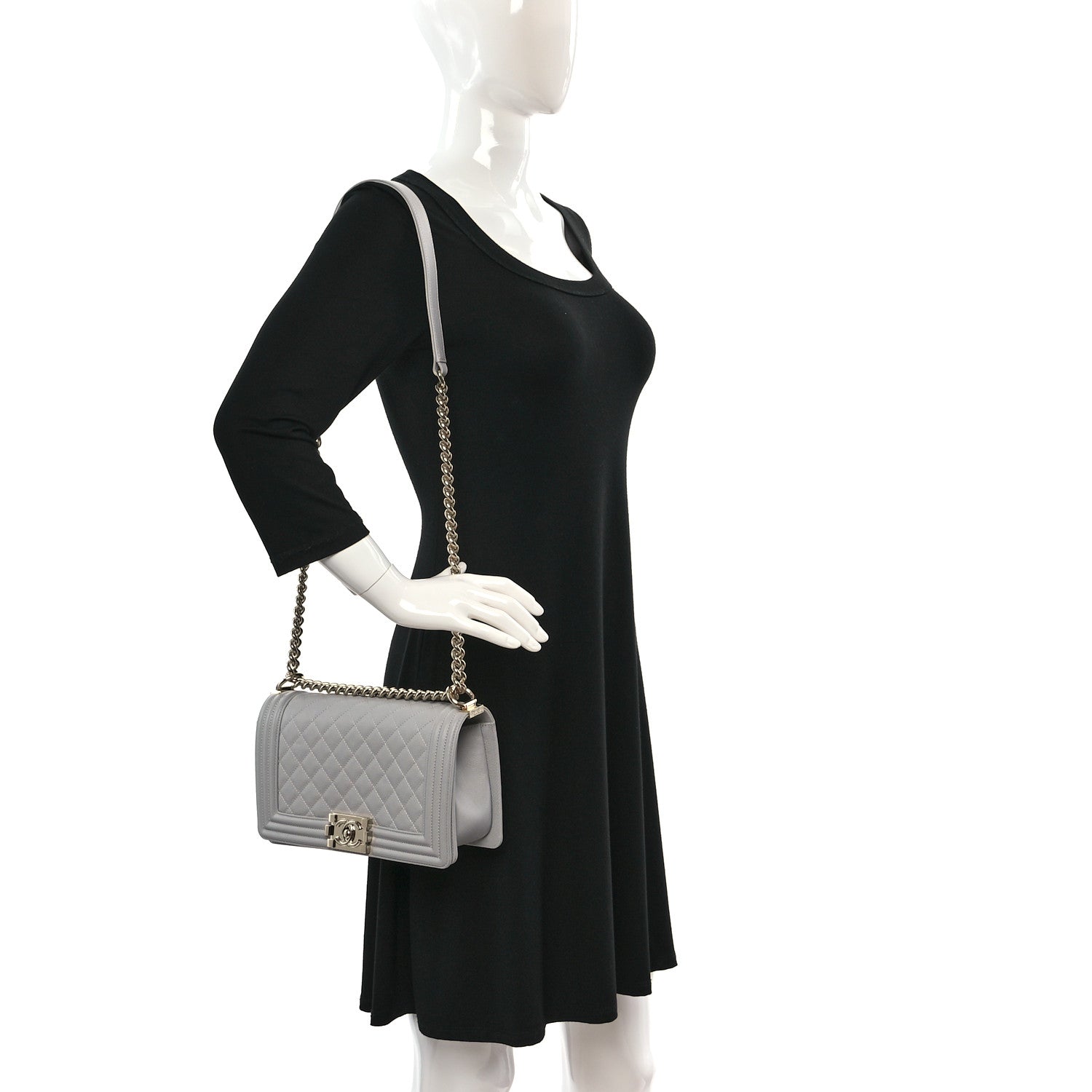 Chanel Caviar Quilted Medium Boy Flap Light Grey 2 of 10
