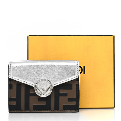 Fendi Vitello Soft Catalan Mirror F is Fendi Bi-Color FF 1974 Embossed Micro Tri-Fold Envelope Wallet Maya Black Argento 11 of 11