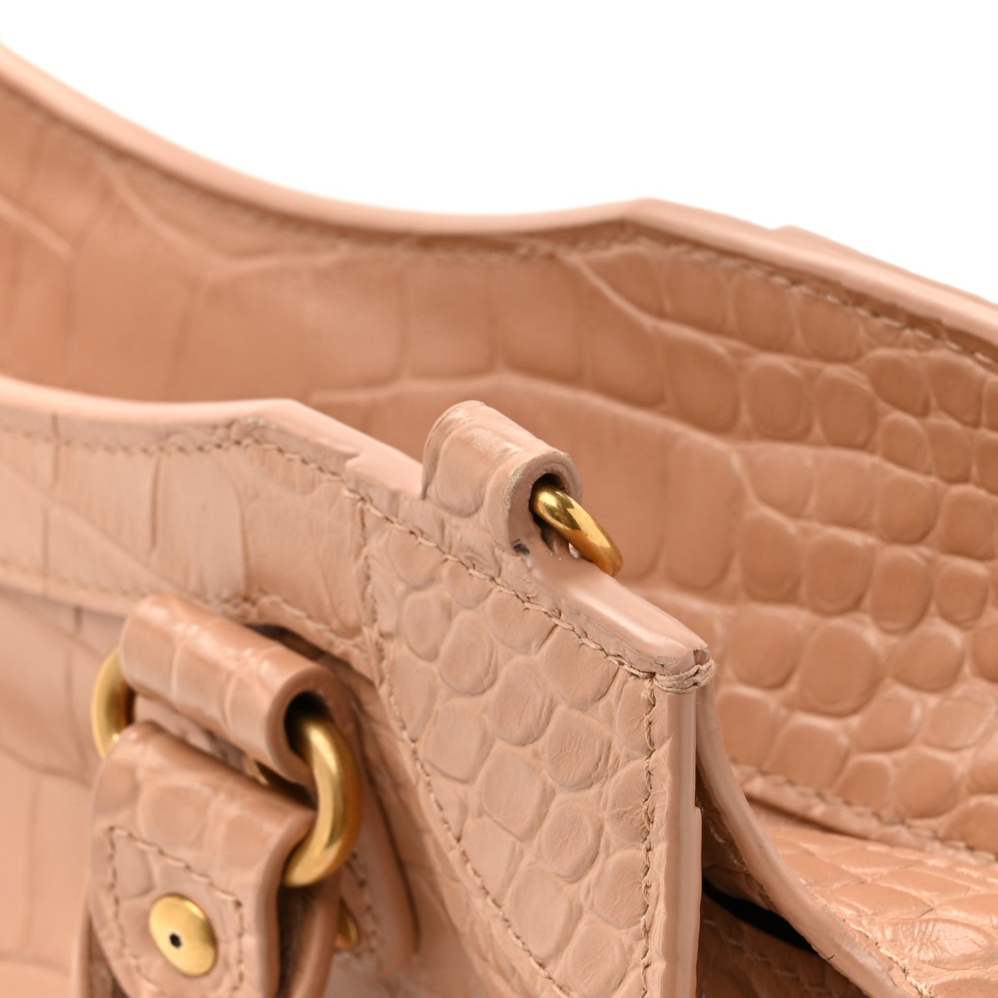 Extra Supple Calfskin Crocodile Embossed Neo Classic Gold Hardware S City  Nude Beige