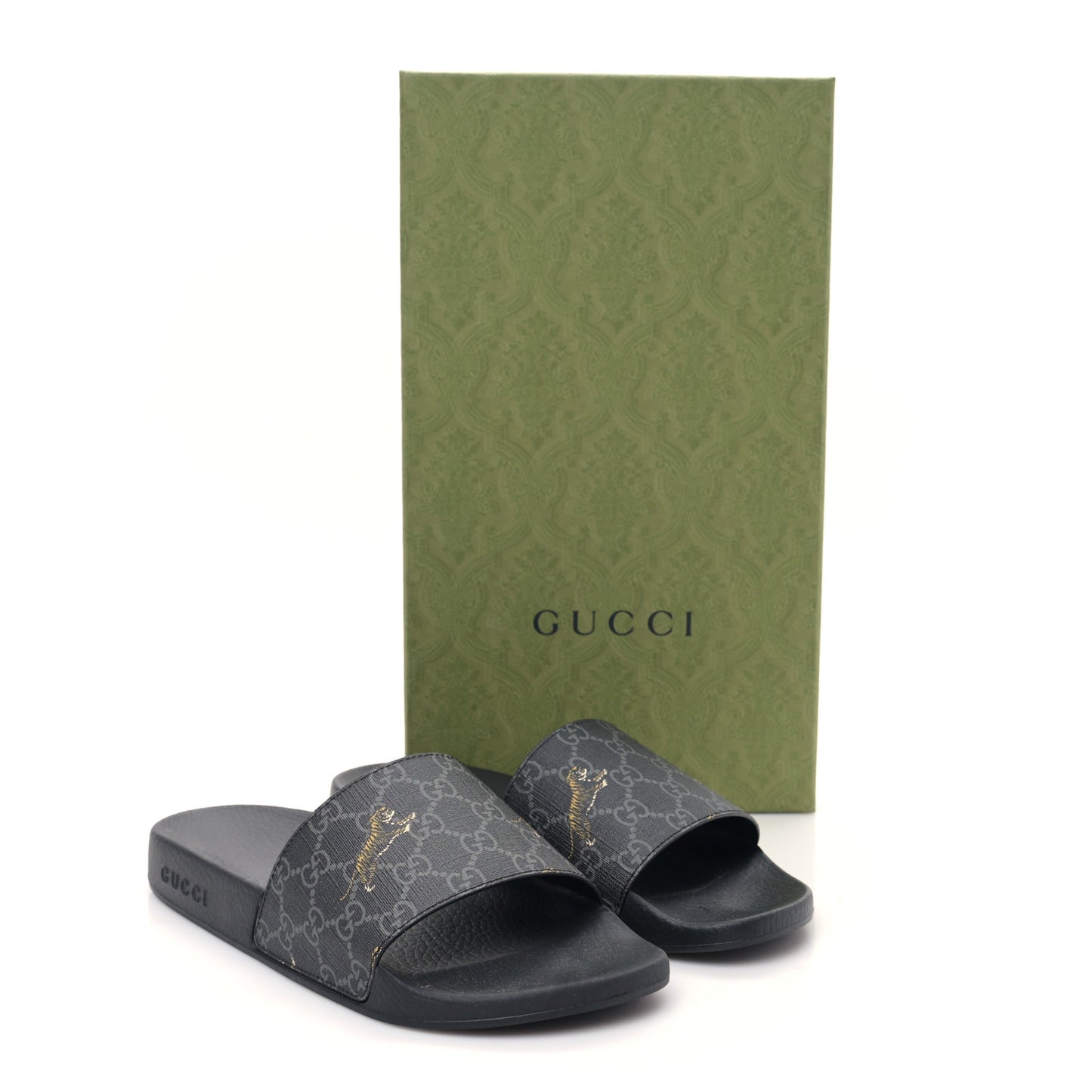 GG Supreme Monogram Tigers Mens Slide Sandals 8 Black Multicolor