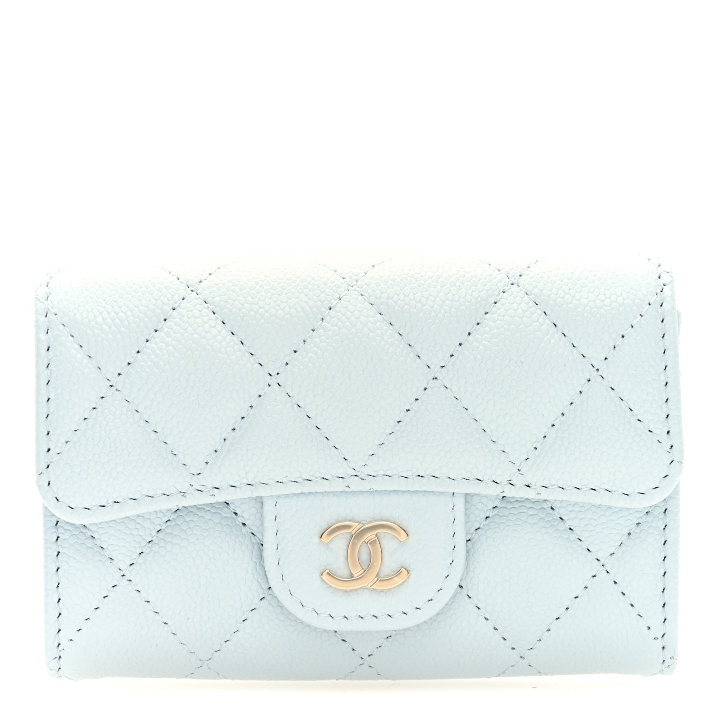 Caviar Quilted Flap Card Holder Wallet Light Blue