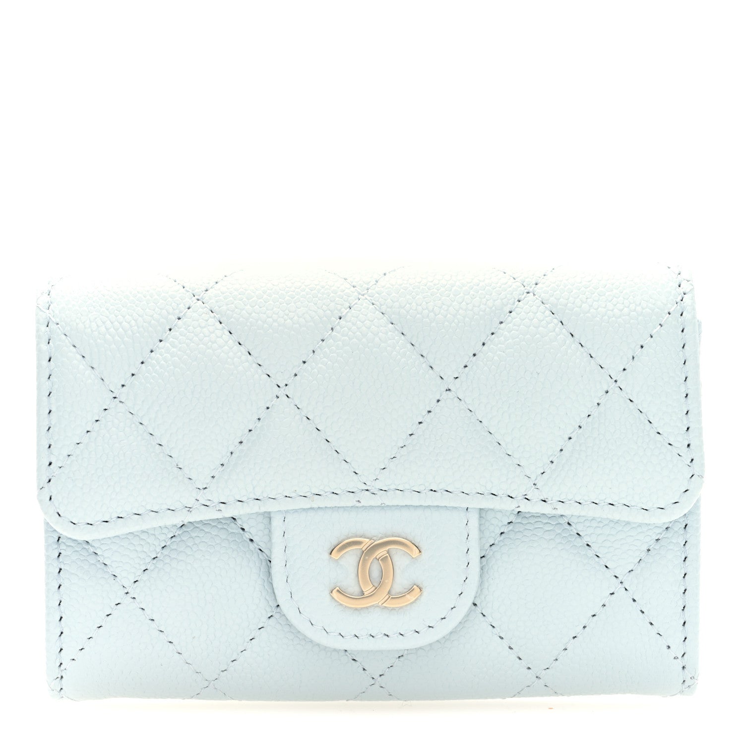 Chanel Caviar Quilted Flap Card Holder Wallet Light Blue 1 of 8