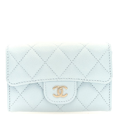 Chanel Caviar Quilted Flap Card Holder Wallet Light Blue 1 of 8