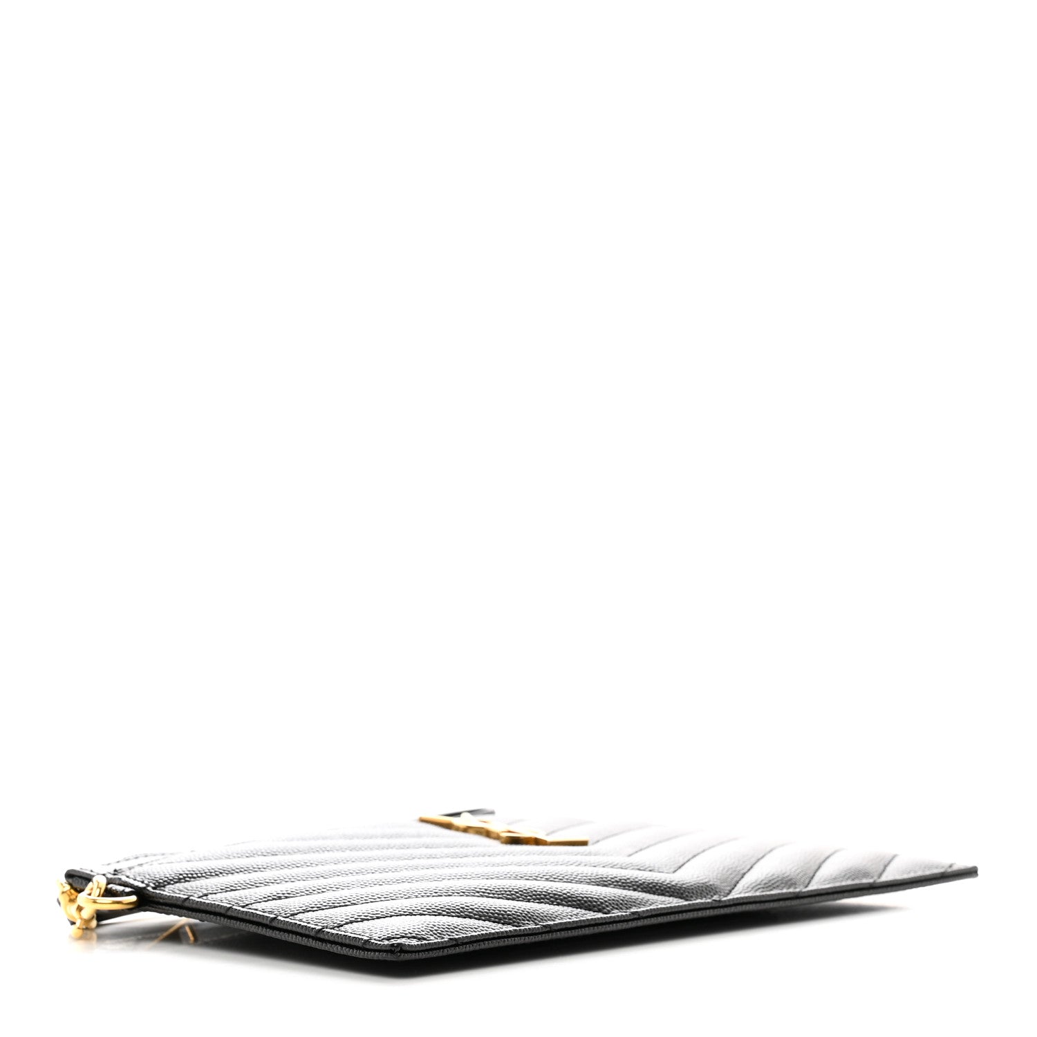 Saint Laurent Grain De Poudre Chevron Monogram Large Bill Pouch Black 4 of 9