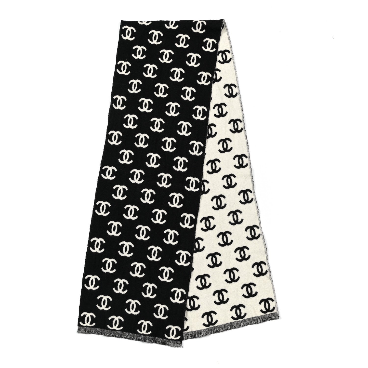 Chanel Cashmere Wool CC Scarf Grey White 2 of 5