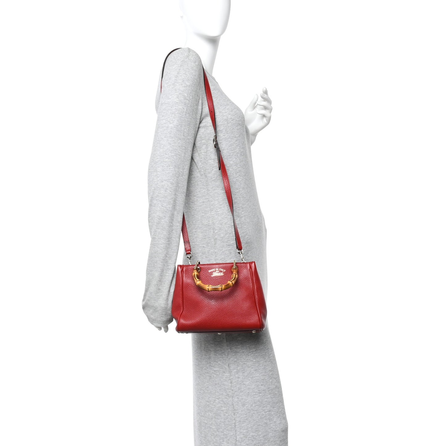 Calfskin Mini Bamboo Shopper Tote Red