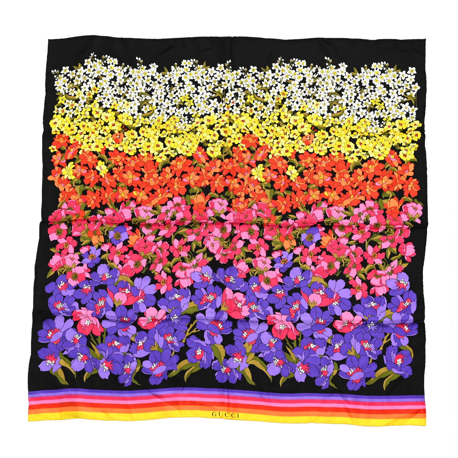 Gucci Silk Degrade Floral Square Scarf Black Multicolor 1 of 5