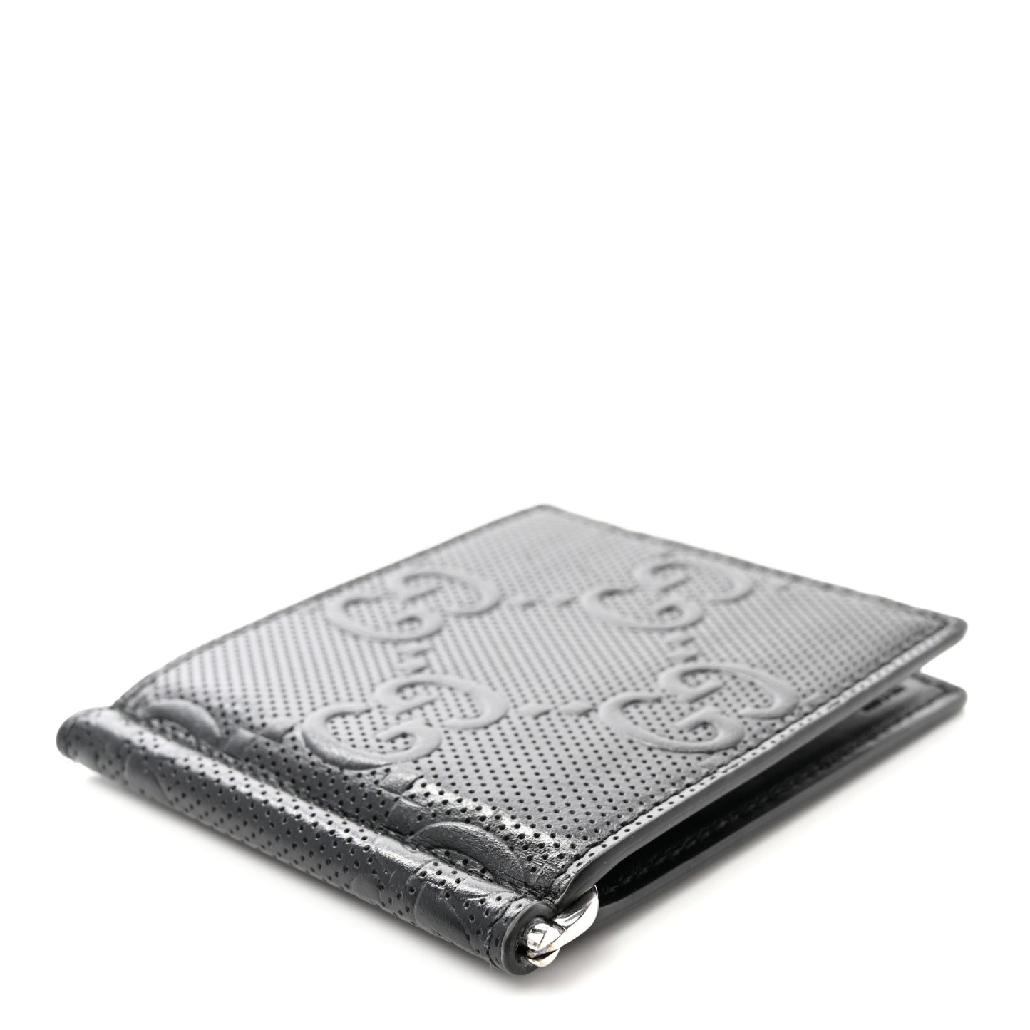 Calfskin GG Tennis Embossed Bi-Fold Wallet Black