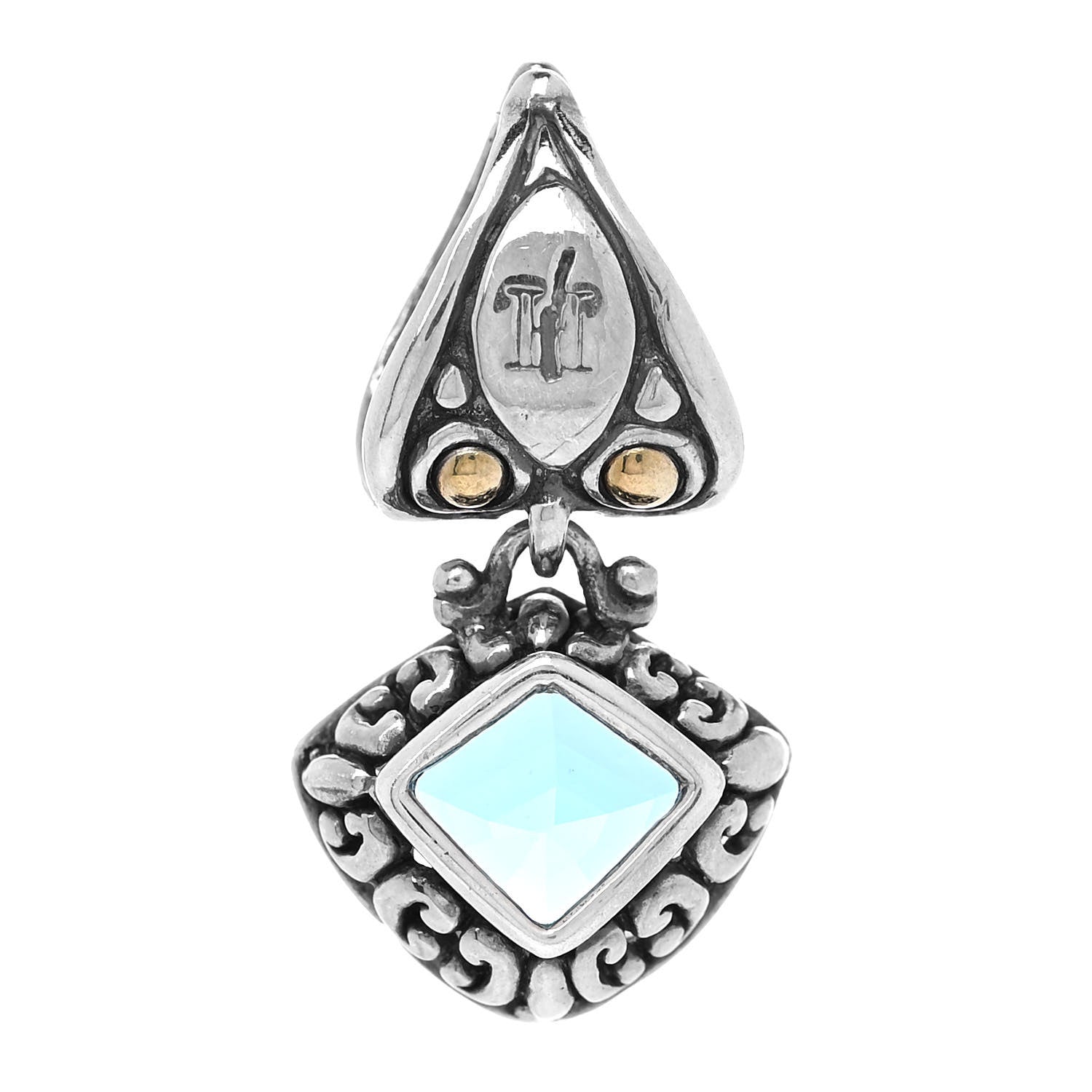 John Hardy Sterling Silver 18K Yellow Gold Blue Topaz Pendant 3 of 4