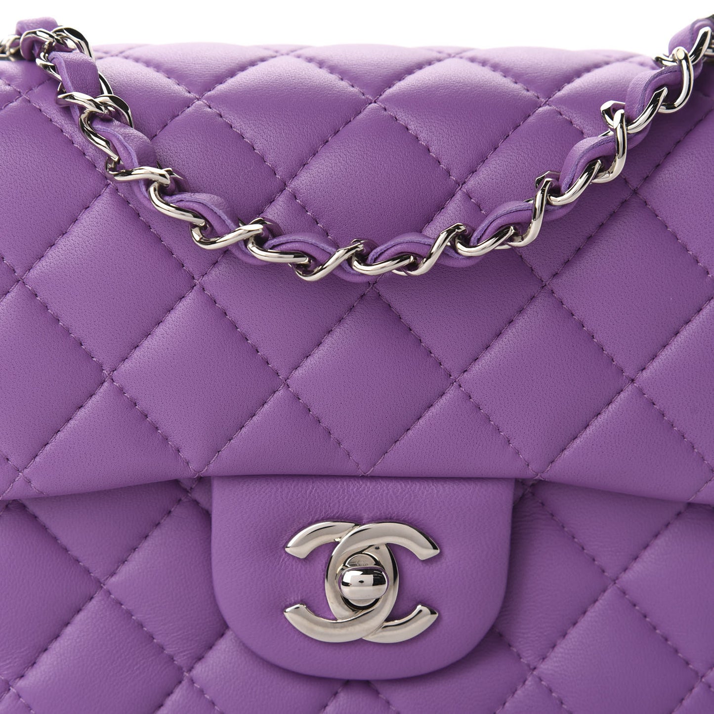 Lambskin Quilted Mini Square Flap Dark Purple