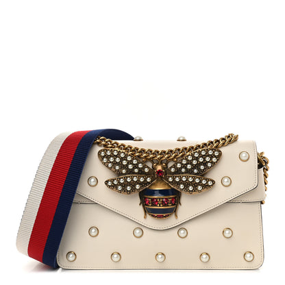 Gucci Nappa Pearl Studded Mini Queen Margaret Broadway Shoulder Bag Mystic White 1 of 12