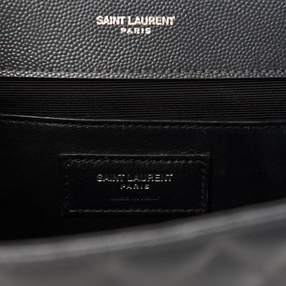 Saint Laurent Grain De Poudre Textured Mixed Matelasse Triquilt Medium Monogram Satchel Deep Marine 8 of 11