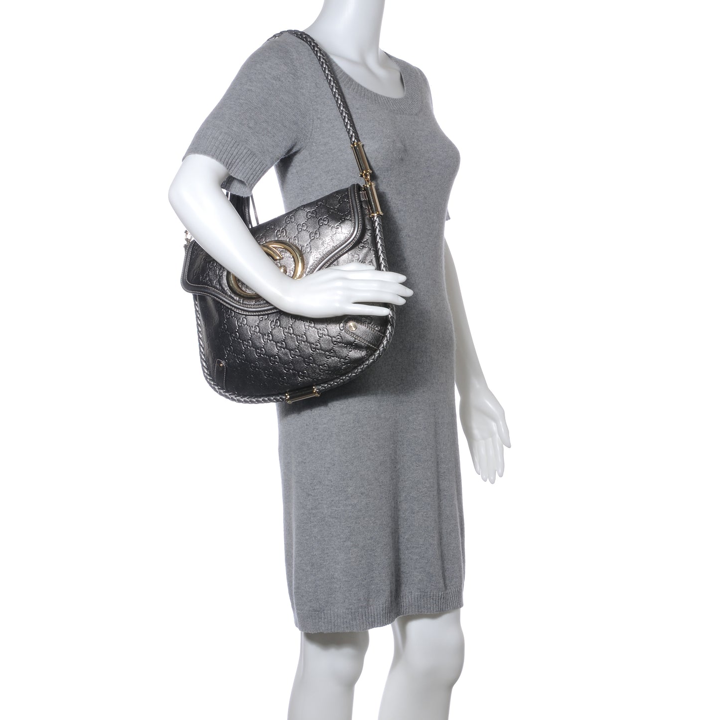 Guccissima Britt Tassel Shoulder Bag Gunmetal