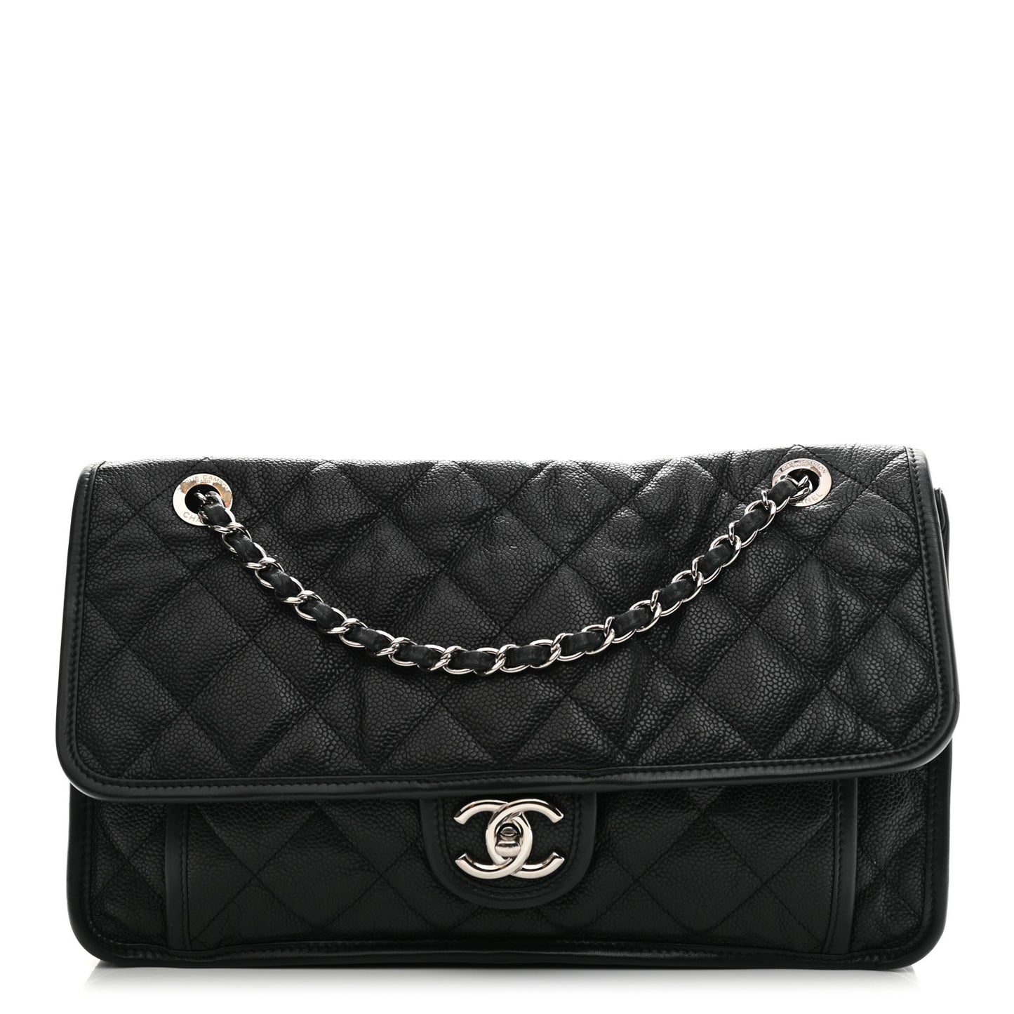 Caviar Quilted Large French Riviera Flap Black