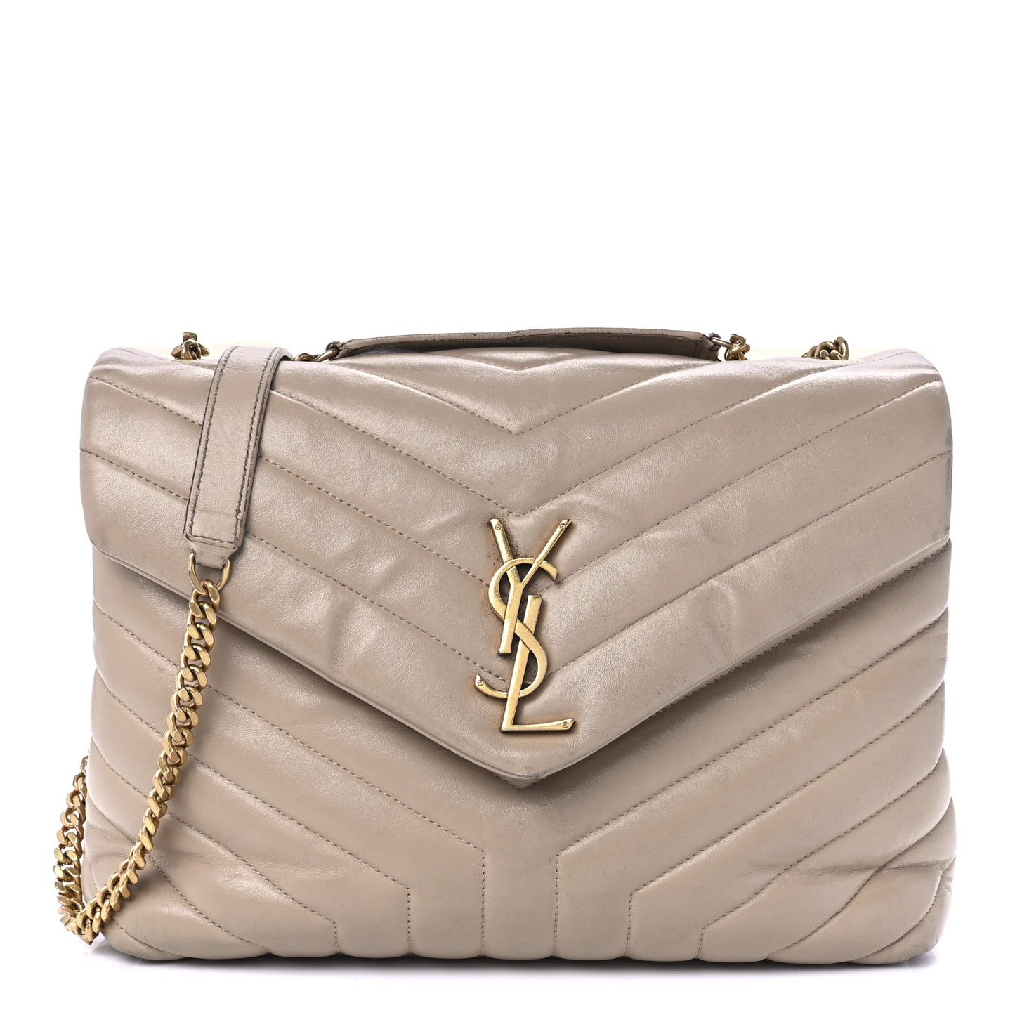 Calfskin Y Quilted Monogram Medium Loulou Chain Satchel Dark Beige