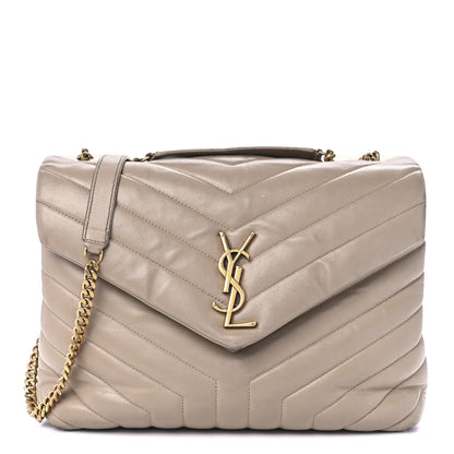 Saint Laurent Calfskin Y Quilted Monogram Medium Loulou Chain Satchel Dark Beige 1 of 10