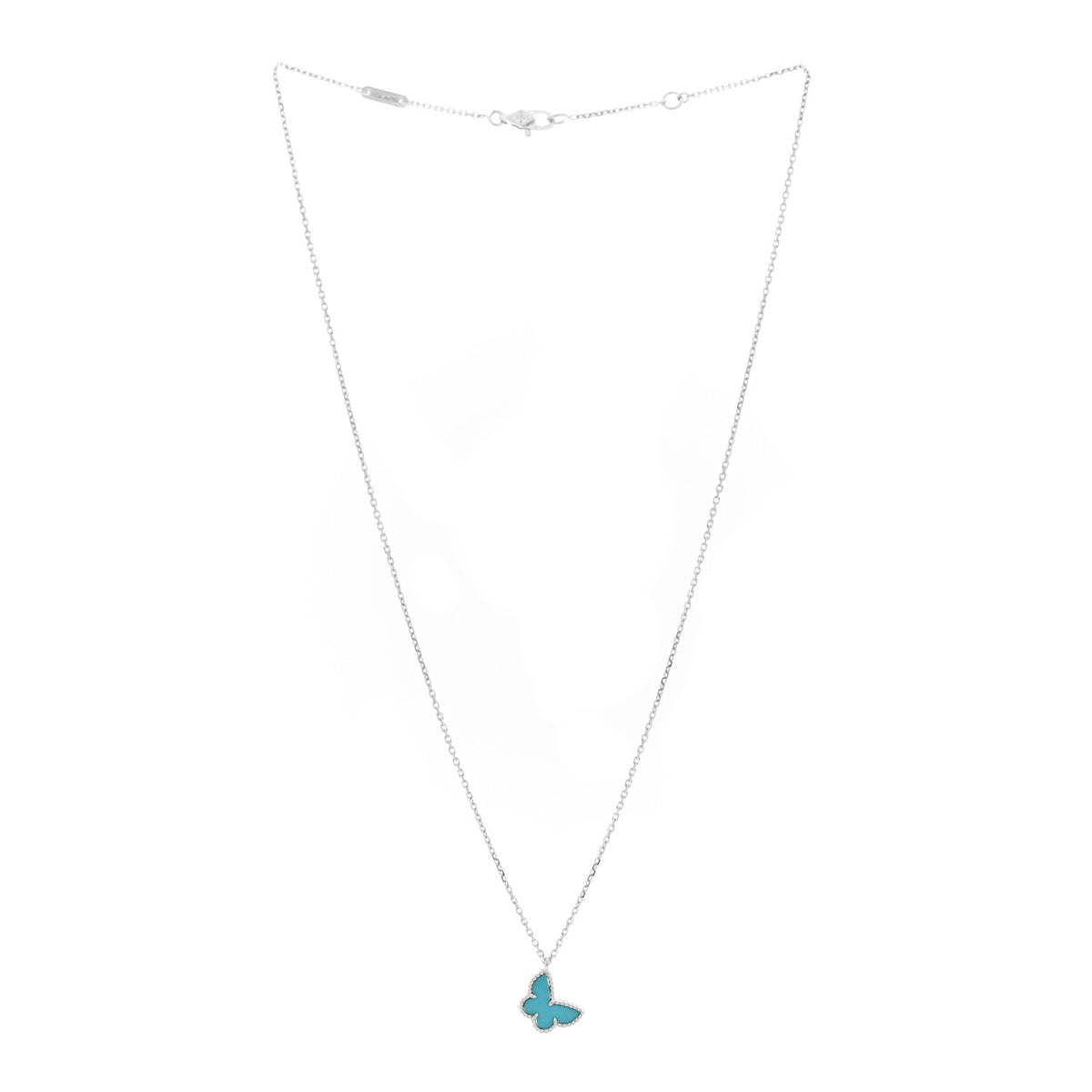 Van Cleef & Arpels 18K White Gold Turquoise Sweet Alhambra Butterfly Pendant Necklace 3 of 4