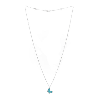 Van Cleef & Arpels 18K White Gold Turquoise Sweet Alhambra Butterfly Pendant Necklace 3 of 4