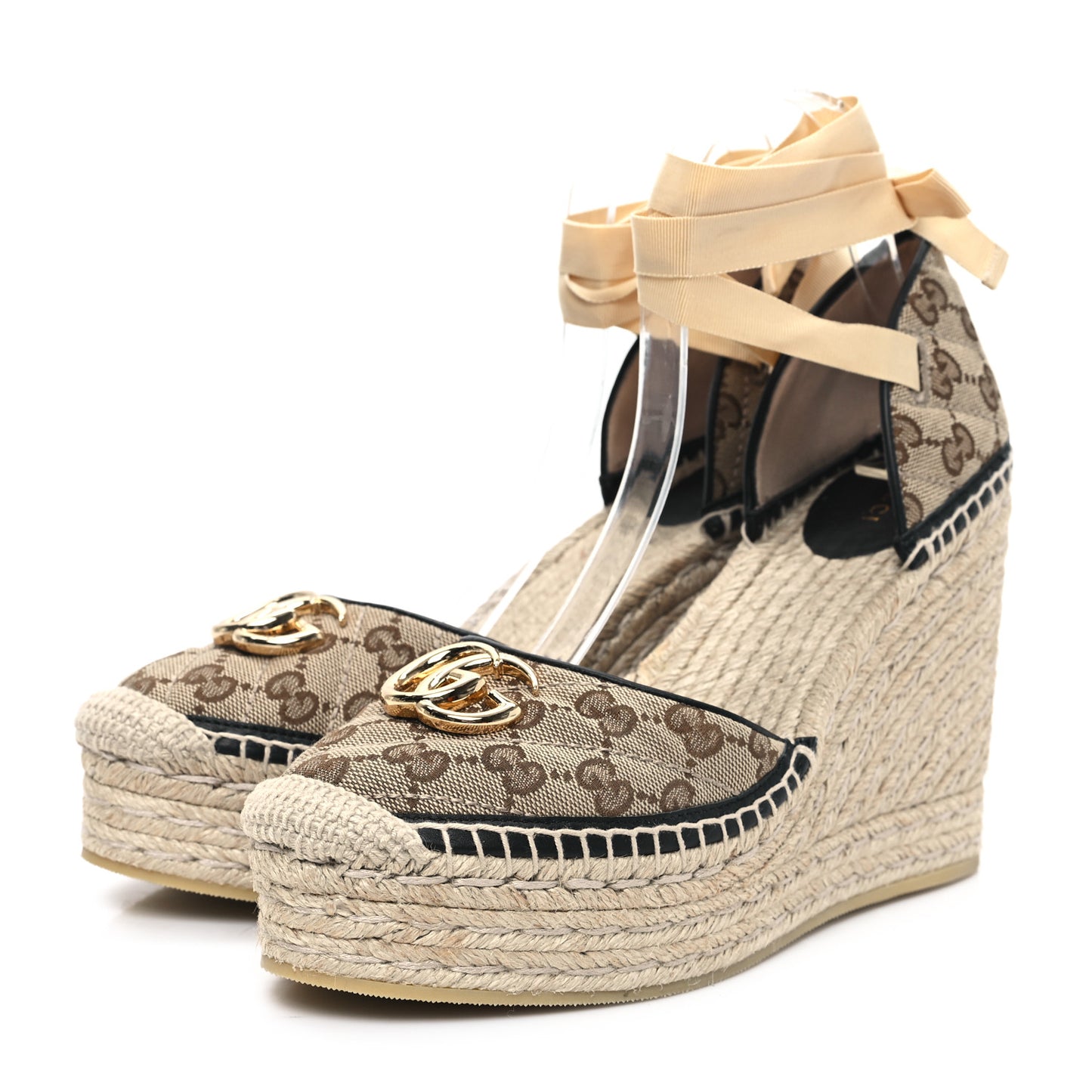 Monogram Matelasse GG Marmont Ankle Wrap Platform 35/120mm Espadrille Wedges 41 Beige Ebony Black Sand Storm