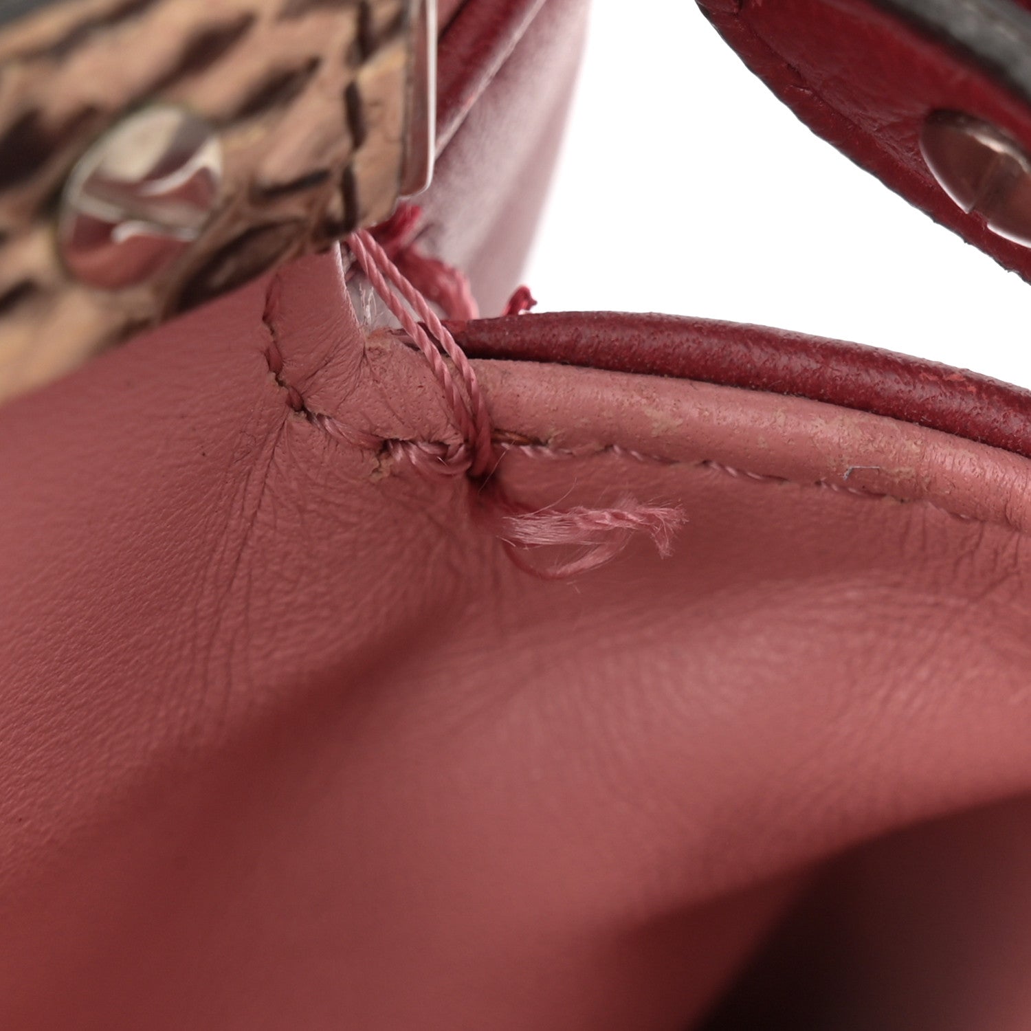 Fendi Nappa Elaphe Monster Eyes Mini Peekaboo Iconic Satchel Ruby Bois de Rose Natural 13 of 18