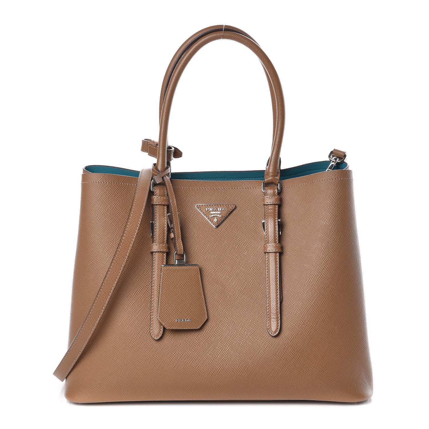 Prada Saffiano Cuir Medium Double Handle Tote Cannella Turchese 1 of 10