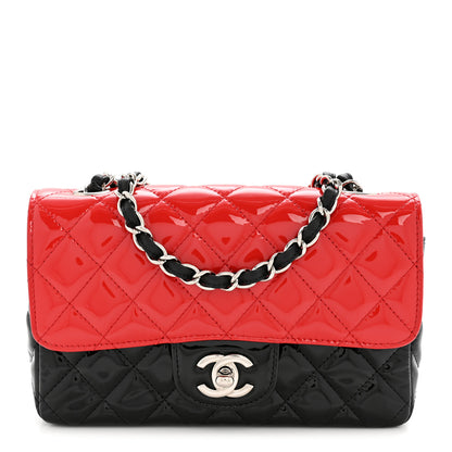 Chanel Patent Calfskin Quilted Bi-Color Mini Rectangular Flap Red Black 1 of 14