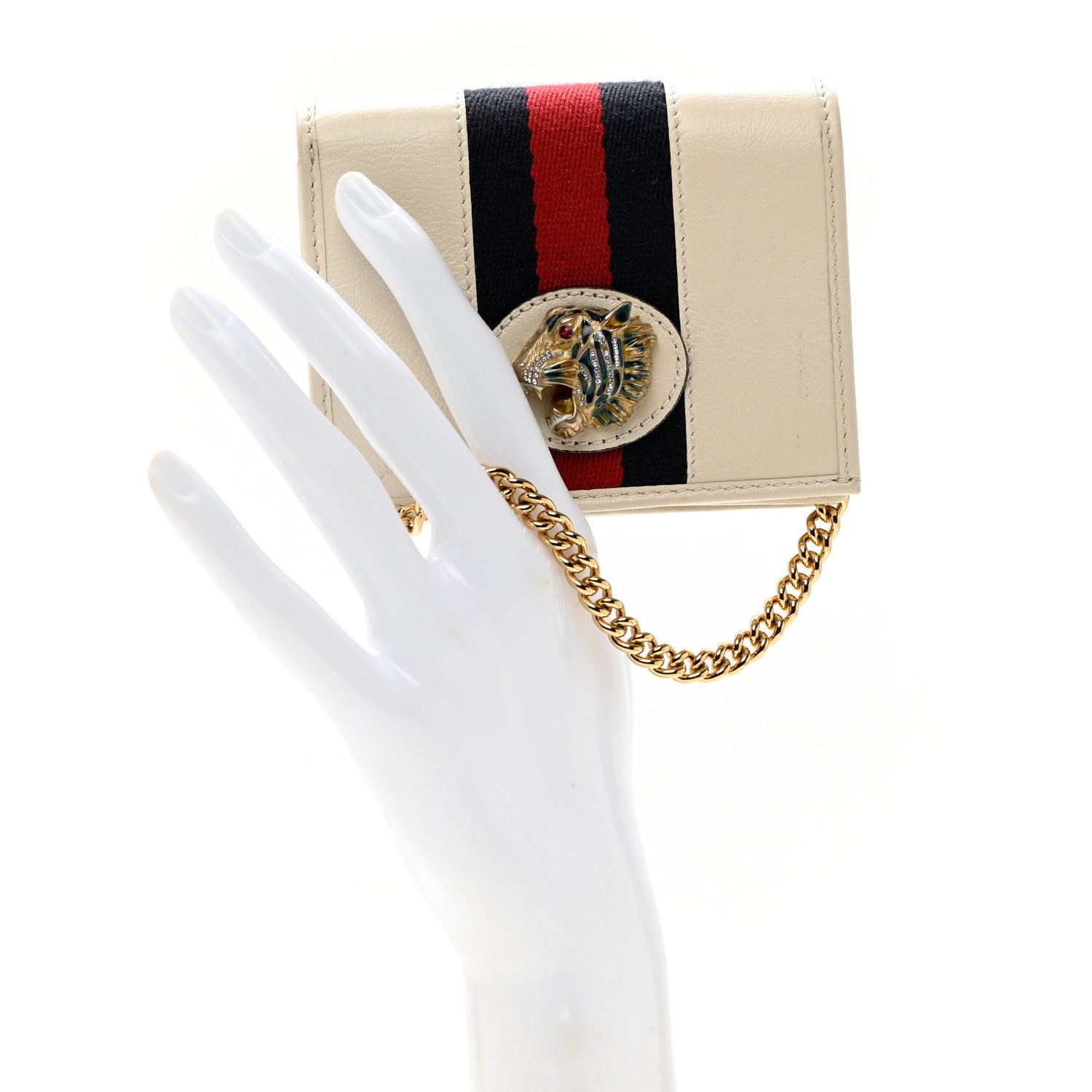 Gucci Calfskin Web Rajah Chain Card Case Wallet White 2 of 9